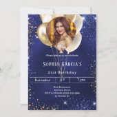 Glitzer-Ballons mit blauem Foto Einladung (Vorderseite)