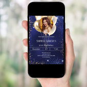 Glitzer-Ballons mit blauem Foto Einladung