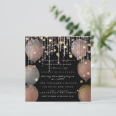 Glitzer Balloon Rose Gold Bridal Sweet 16. Black Einladung (Stehend Vorderseite)