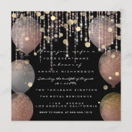 Glitzer Balloon Rose Gold Bridal Sweet 16. Black Einladung