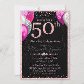 Glitzer Balloons 50. Geburtstag Einladung (Vorderseite)