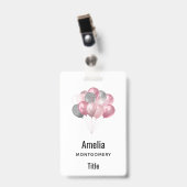 Glitzer Balloons Rosa und Silber Ausweis (Vorderseite mit Clip)