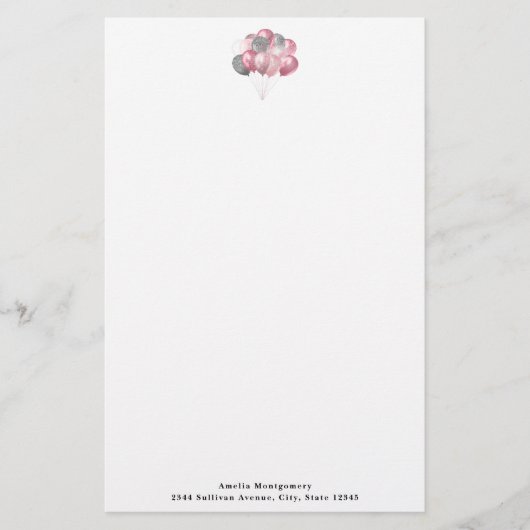 Glitzer Balloons Rosa und Silber Briefpapier (Vorderseite)