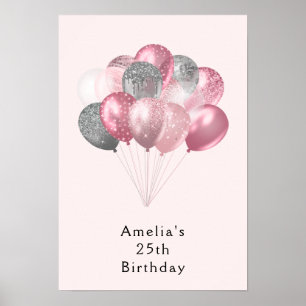 Glitzer Balloons Rosa und Silber Geburtstag Poster