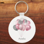 Glitzer Balloons Rosa und Silber Schlüsselanhänger (Vorderseite)