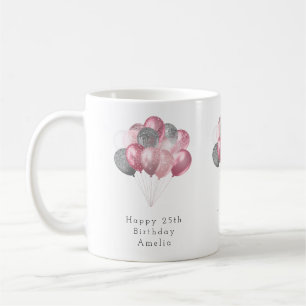 Glitzer Balloons Rosa und Silver Happy Geburtstag Kaffeetasse