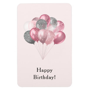 Glitzer Balloons Rosa und Silver Happy Geburtstag Magnet