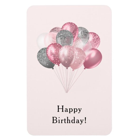 Glitzer Balloons Rosa und Silver Happy Geburtstag Magnet (Vertikal)