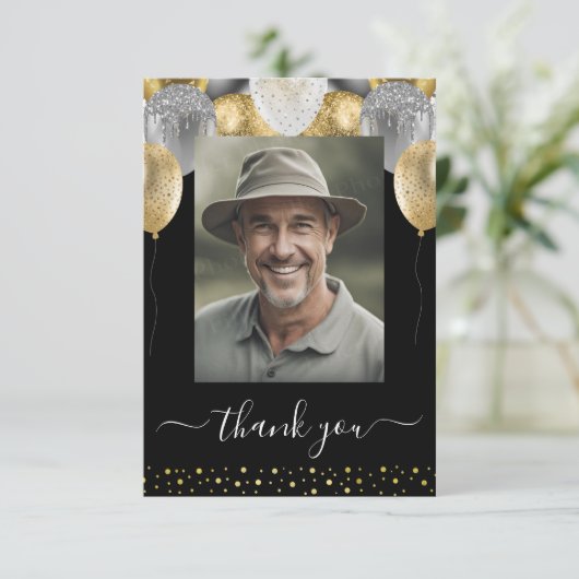 Glitzer Balloons Vielen Dank Foto Dankeskarte (Stehend Vorderseite)