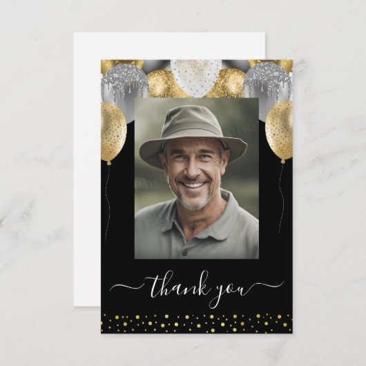 Glitzer Balloons Vielen Dank Foto Dankeskarte (Vorne/Hinten)