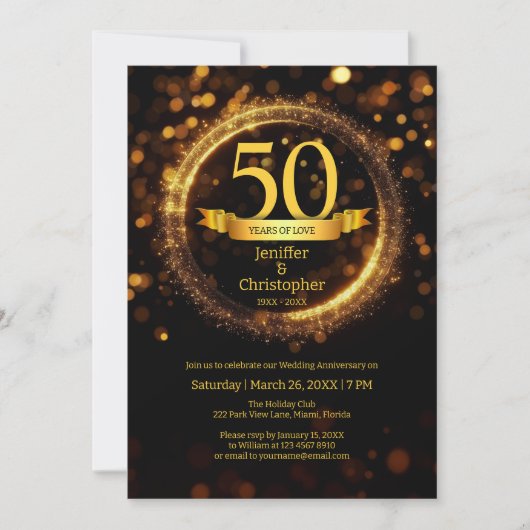 Glitzer bearbeiten Jahr Name Hochzeit Jahrestag Sc Einladung (Vorderseite)