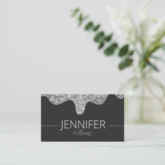 Glitzer Beauty Makeup Black Silver Business Card Visitenkarte (Stehend Vorderseite)