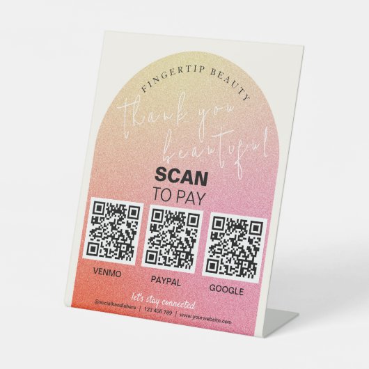 Glitzer Beauty Salon QR Code Unberührbare Bezahlun Sockelschild (Vorderseite)