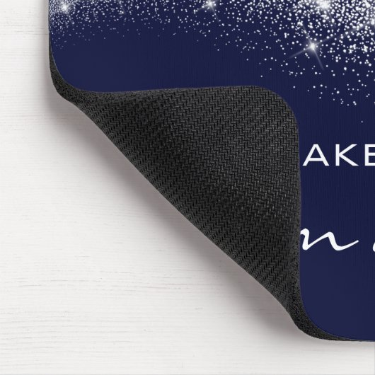 Glitzer Beauty Studio Makeup Silver Blue Navy Name Mousepad (Ecke)