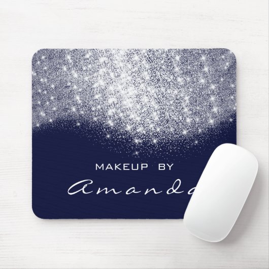 Glitzer Beauty Studio Makeup Silver Blue Navy Name Mousepad (Mit Mouse)