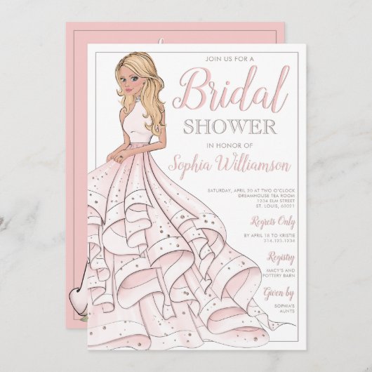 Glitzer-bezauberndes blondes Braut-Brautparty Einladung (Vorne/Hinten)