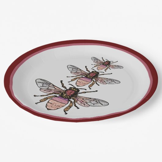 Glitzer-Bienen Pappteller (Schrägansicht)