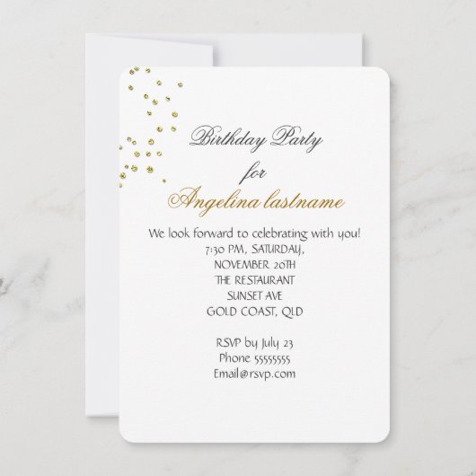 Glitzer Birthday Party Gold Jewel Diamond Einladung (Rückseite)