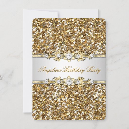 Glitzer Birthday Party Gold Jewel Diamond Einladung (Vorderseite)