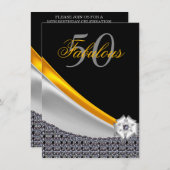 Glitzer Black and Gold Fantastische 50. Geburtstag Einladung (Vorne/Hinten)