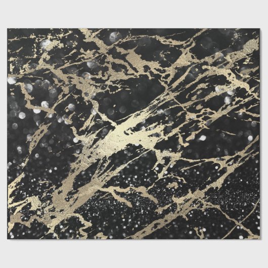 Glitzer Black Foxier Gold Marble Shiny Metallic Geschenkpapier (Flach)