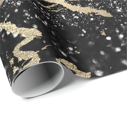 Glitzer Black Foxier Gold Marble Shiny Metallic Geschenkpapier (Rolleneckpunkt)