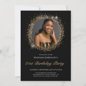 Glitzer Black Gold 21. Geburtstag Party Einladung (Vorderseite)