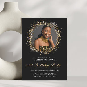 Glitzer Black Gold 21. Geburtstag Party Einladung