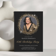 Glitzer Black Gold 60. Geburtstagsparty Einladung