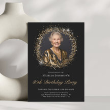 Glitzer Black Gold 80. Geburtstagsparty Einladung