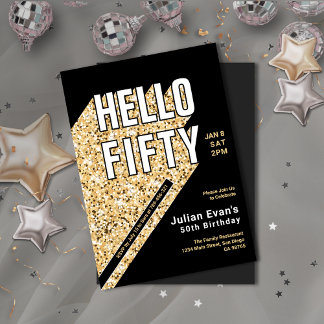 Glitzer Black & Gold Fett Typografie 50. Geburtsta Einladung
