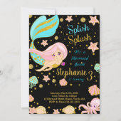 Glitzer Black Mermaid Geburtstagseinladungen Einladung (Vorderseite)