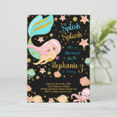 Glitzer Black Mermaid Geburtstagseinladungen Einladung (Stehend Vorderseite)