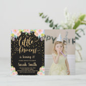 Glitzer Black Princess Birthday Einladungen Foto (Stehend Vorderseite)