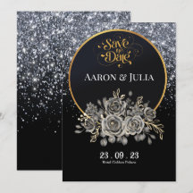 Glitzer Black Rose Blume Save the Date
