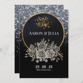 Glitzer Black Rose Blume Save the Date