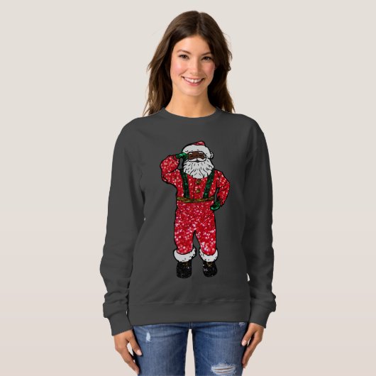 Glitzer Black Santa Claus xmas Frauen Sweatshirt (Vorne ganz)