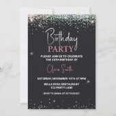 Glitzer Black Sparkle Geburtstagsparty Einladung (Vorderseite)