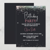 Glitzer Black Sparkle Geburtstagsparty Einladung (Vorne/Hinten)