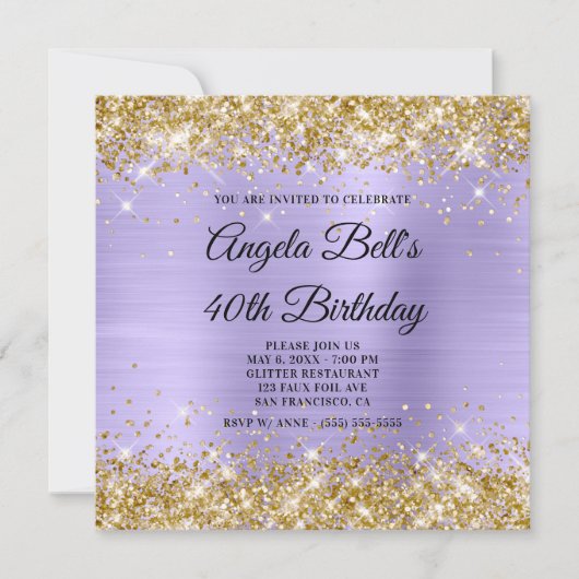 Glitzer Blasslavender Shimmer Foil Monogram Einladung (Vorderseite)