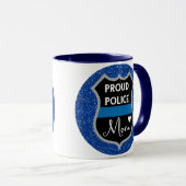 Glitzer-blaue Polizei-Mama LÖWE-Stützkaffee-Tasse Tasse (VorderseiteRechts)