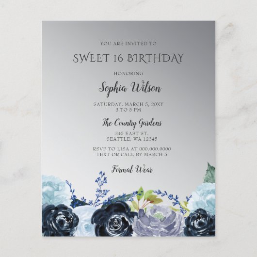 Glitzer Blauer Kleid 16 Einladung (Rückseite)