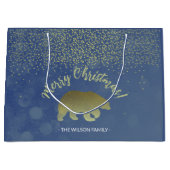 Glitzer Blauer Nachthimmel und Goldener Bär Große Geschenktüte (Vorderseite)