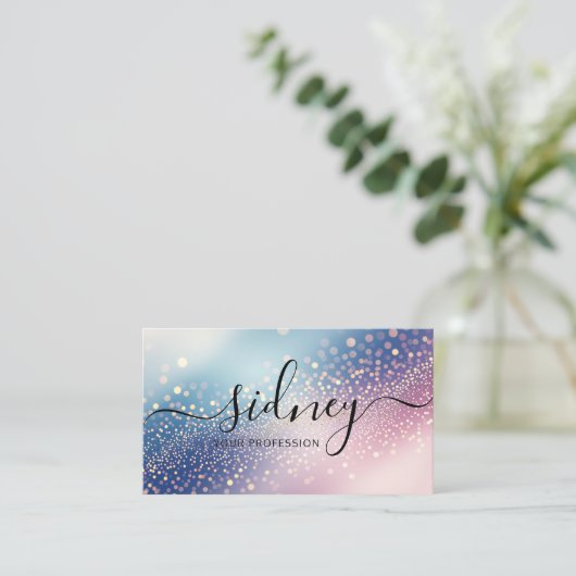 Glitzer blauer rosa Hintergrund Visitenkarte (Stehend Vorderseite)