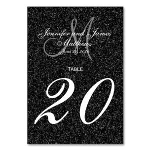 Glitzer-Blick-Schwarzweiss-Monogramm-Tischnummer Tischnummer