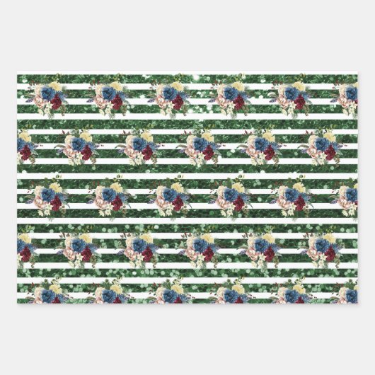 Glitzer Blick Winterurlaub Blumenmuster Geschenkpapier Set (Vorderseite 2)