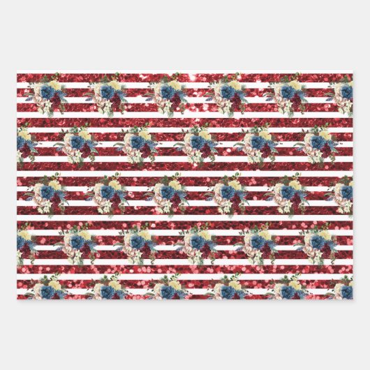 Glitzer Blick Winterurlaub Blumenmuster Geschenkpapier Set (Vorderseite)