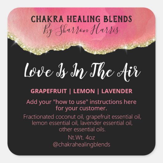 Glitzer-Blindfarben und Schwarze Liebe Quadratischer Aufkleber (Vorderseite)