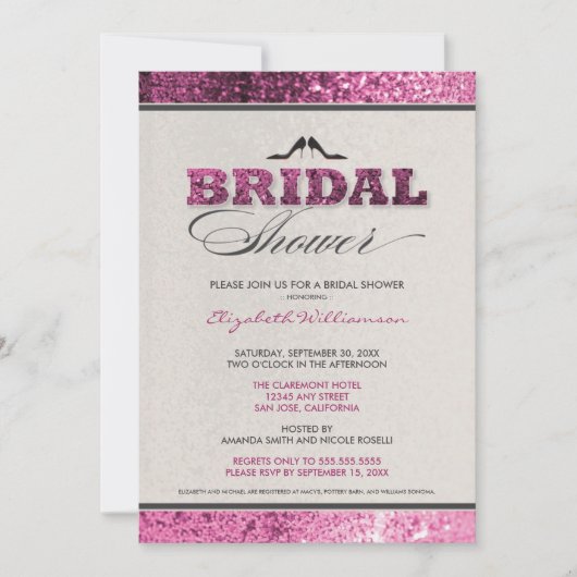 Glitzer Bling Bridal Dusche Einladung (Fuchsia) (Vorderseite)