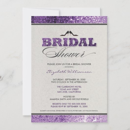 Glitzer Bling Bridal Dusche Einladung (lila) (Vorderseite)